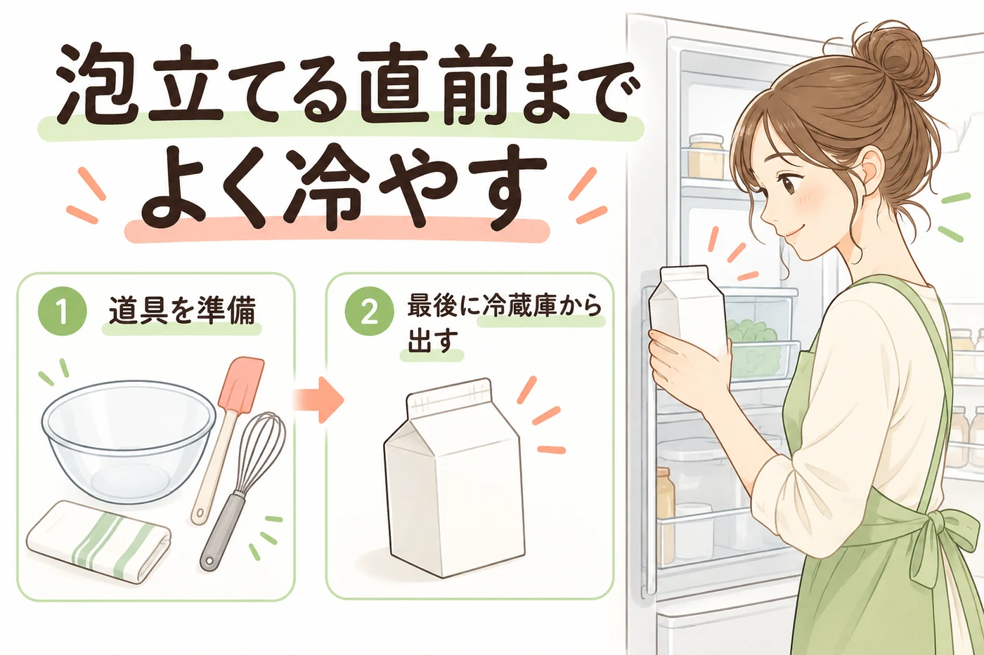 泡立て直前まで冷蔵庫でよく冷やす準備