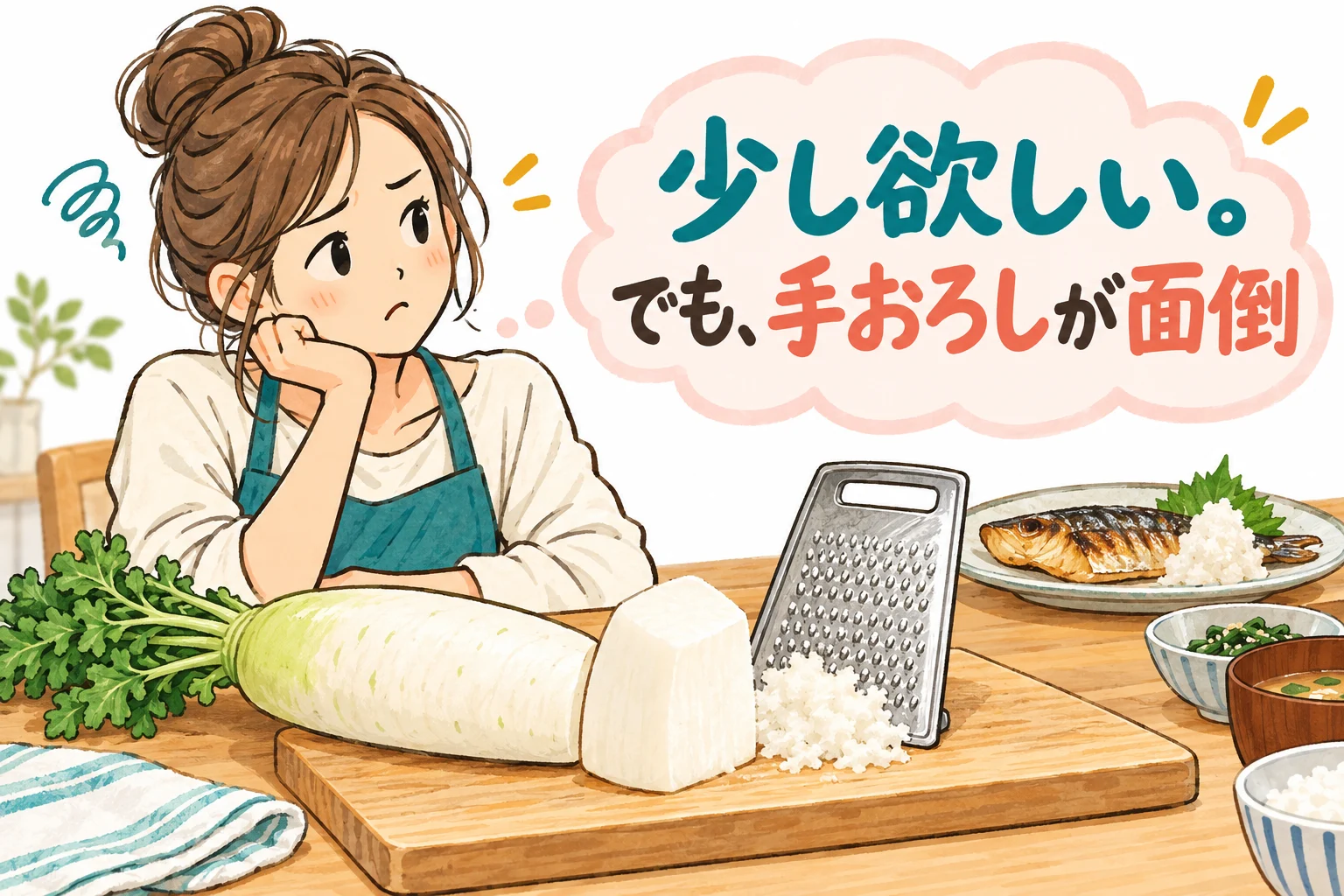 少量の大根おろしを作る準備が面倒と感じる生活イメージ