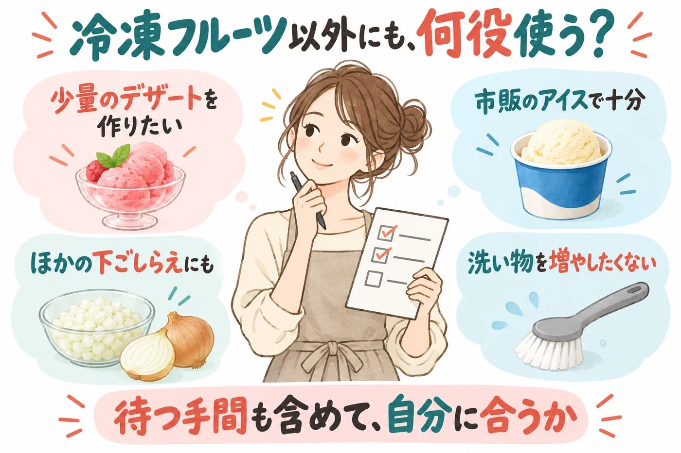 冷凍デザート以外の用途と残る手間で選ぶ比較