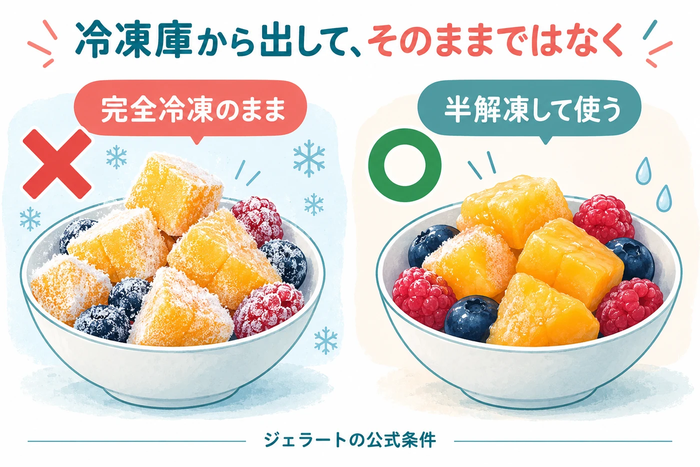 完全冷凍のままではなく半解凍して使う注意