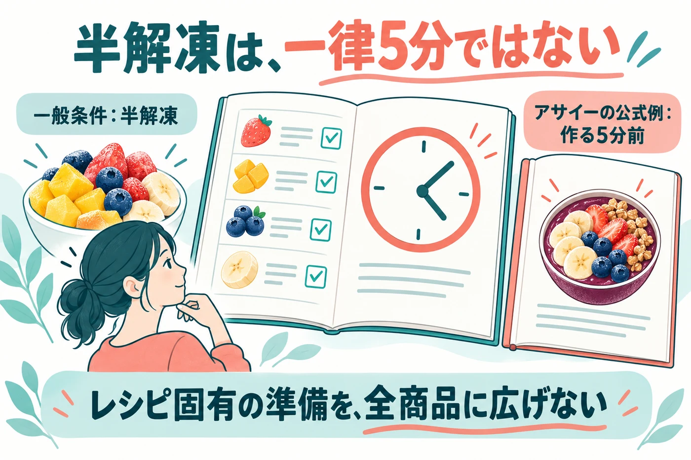 半解凍の時間を全ての果物で一律5分としない説明