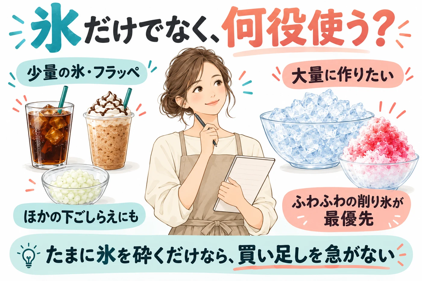 少量の氷とほかの下ごしらえに使うかで考える選び方