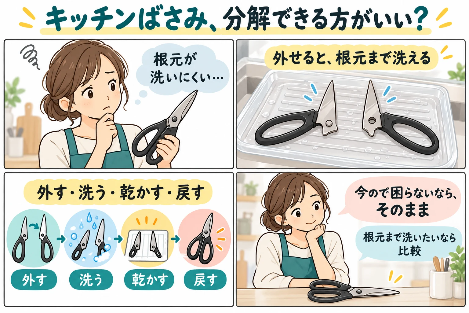 キッチンばさみは分解できる方がいい？鳥部製作所KS-203の洗いやすさと注意点