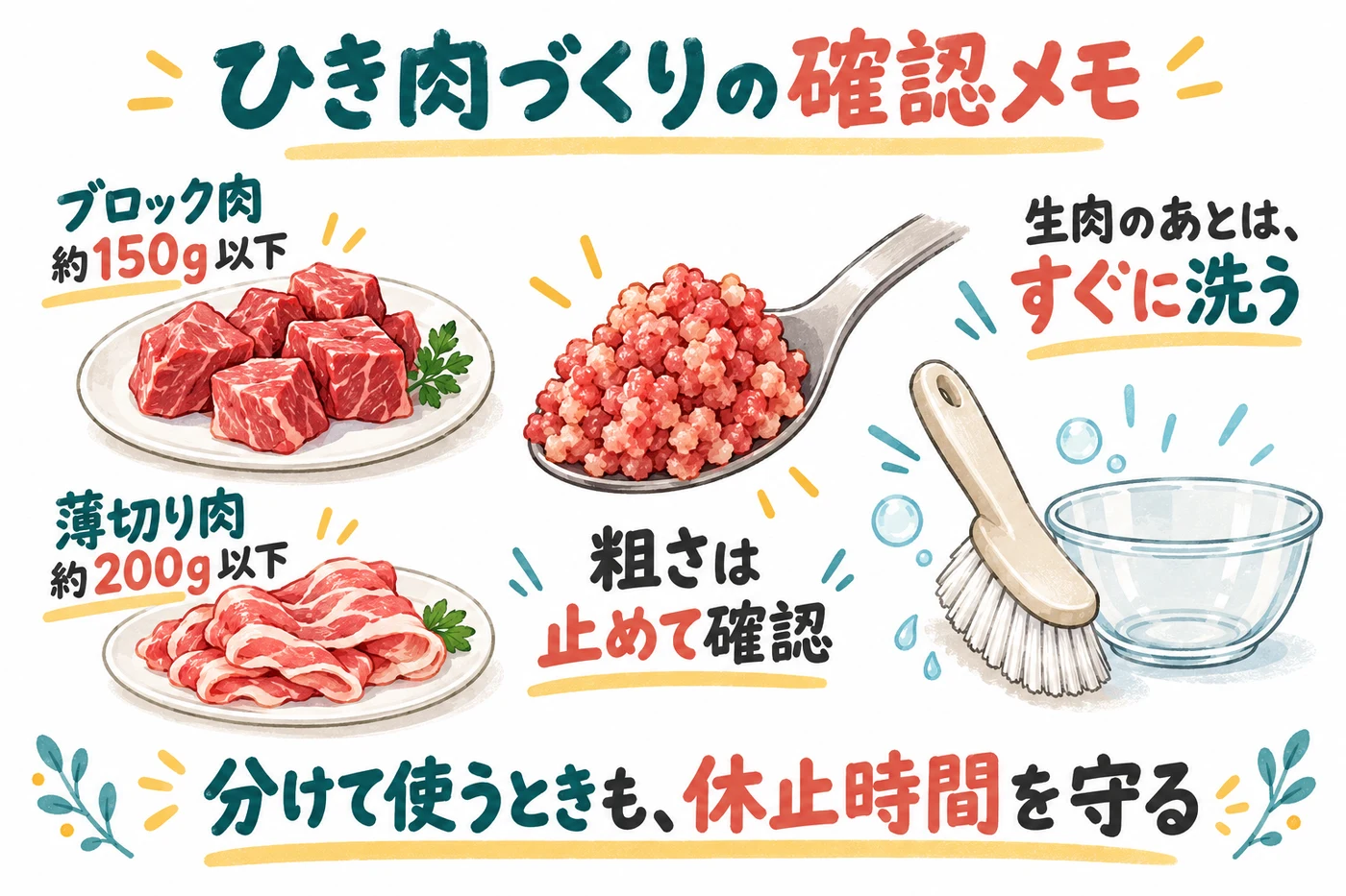 肉の上限量、粗さ、使用後の洗浄を確認するまとめ