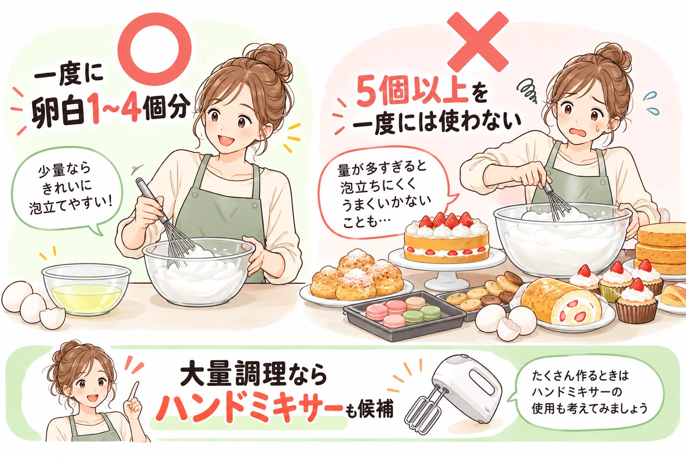 卵白1〜4個と5個以上の一度の処理を比較
