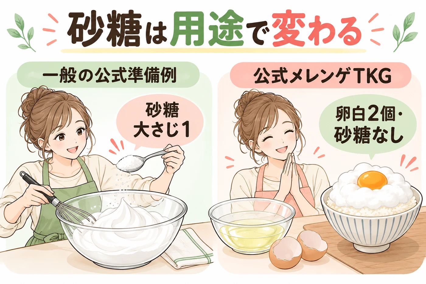 一般準備例と砂糖なしの公式TKGを比較