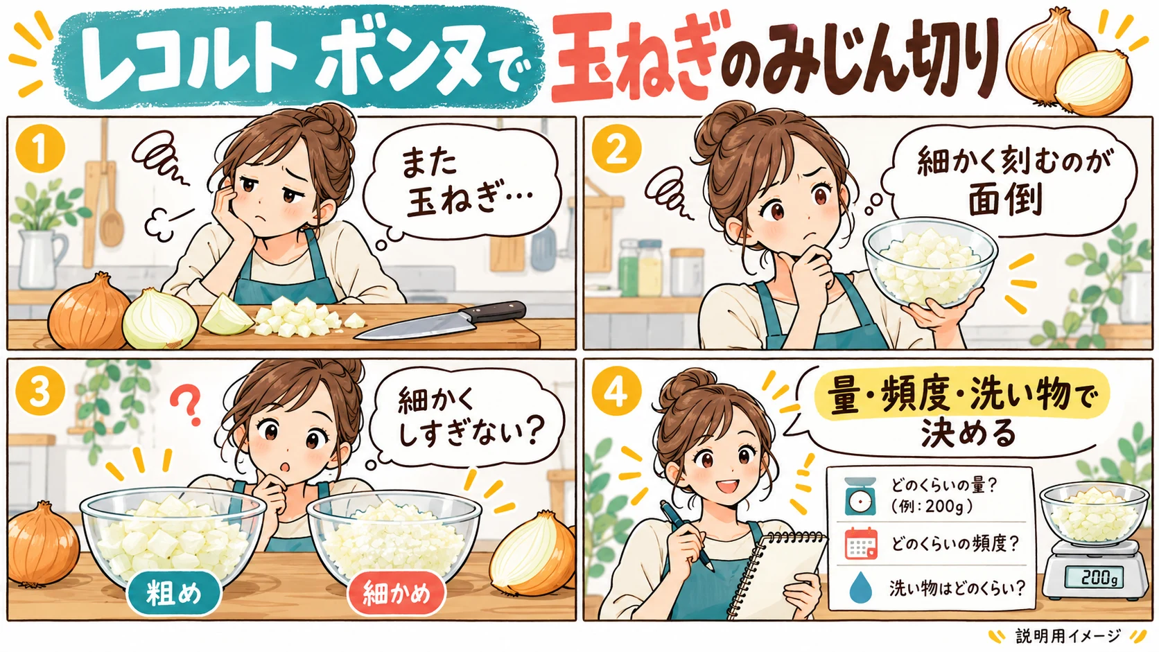 レコルト ボンヌRCP-7で玉ねぎのみじん切りはラク？200gまで・細かくしすぎない使い方
