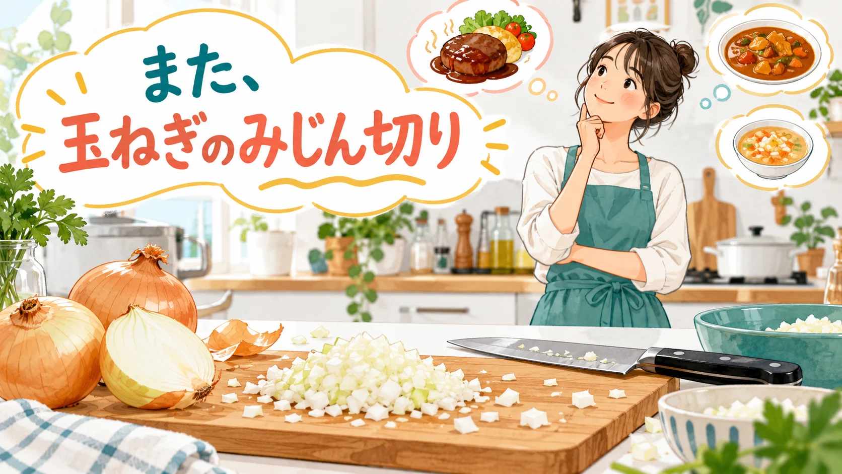 玉ねぎのみじん切りの下ごしらえが面倒と感じる生活イメージ
