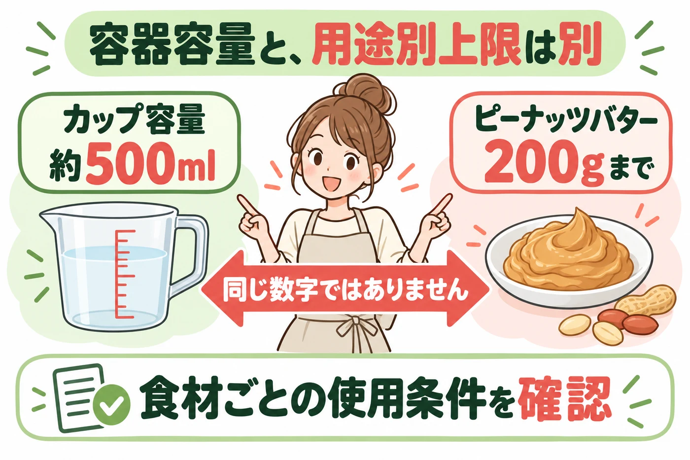 容器の500mlと用途表示200gを区別