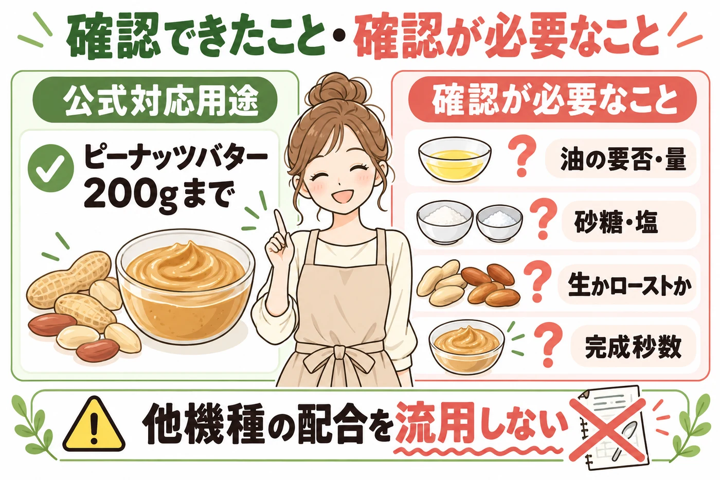 確認できた用途表示と未確認の配合を分ける説明