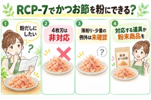レコルト ボンヌRCP-7でかつお節を粉にできる？公式では4枚刃の非対応材料