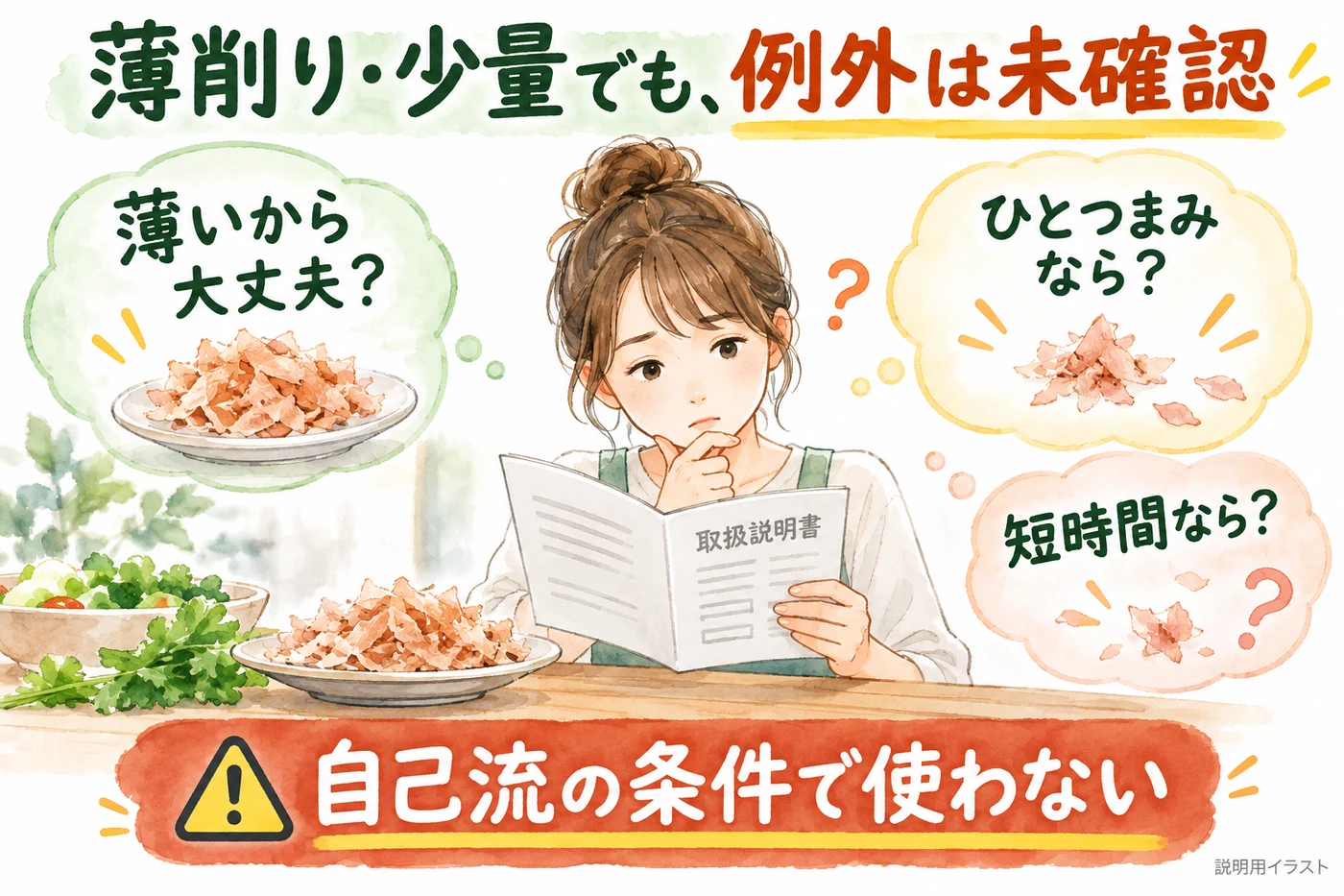 薄削りや少量の例外を作らない