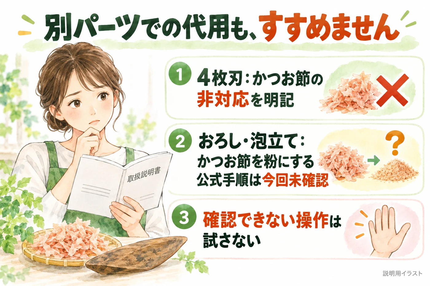 別のパーツでかつお節を粉にする方法も案内しない
