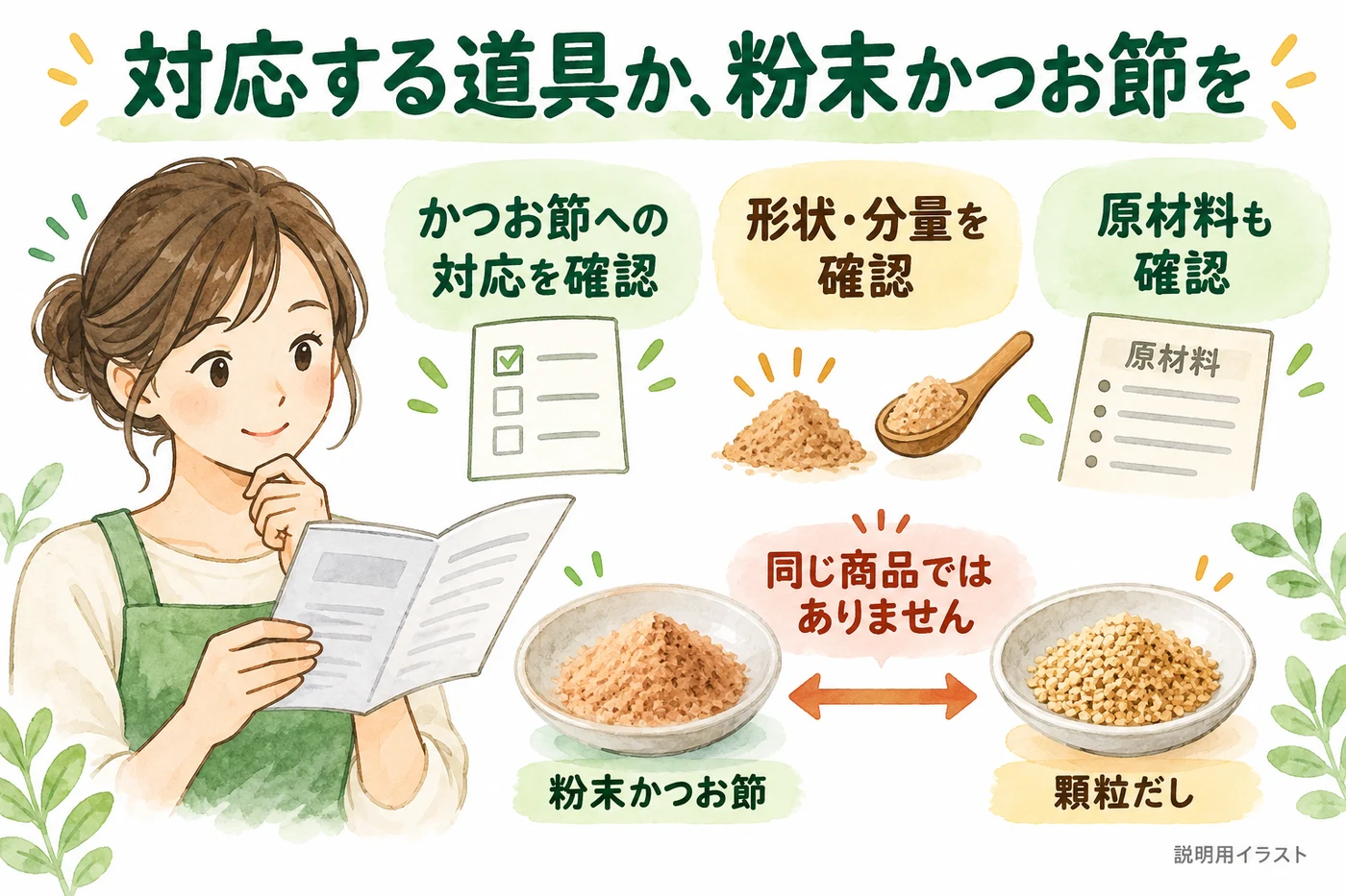 対応する道具か用途に合う粉末かつお節を選ぶ