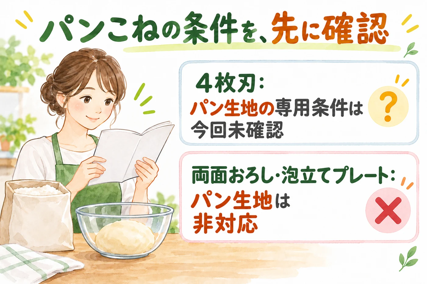 パン生地への対応はパーツごとに確認