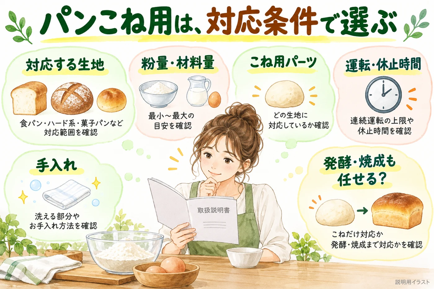パンこねに対応する道具の条件を確認