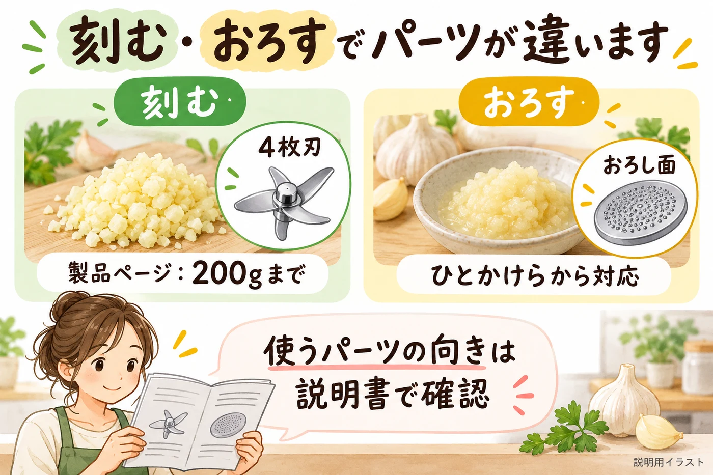 刻む場合とすりおろす場合の対応条件