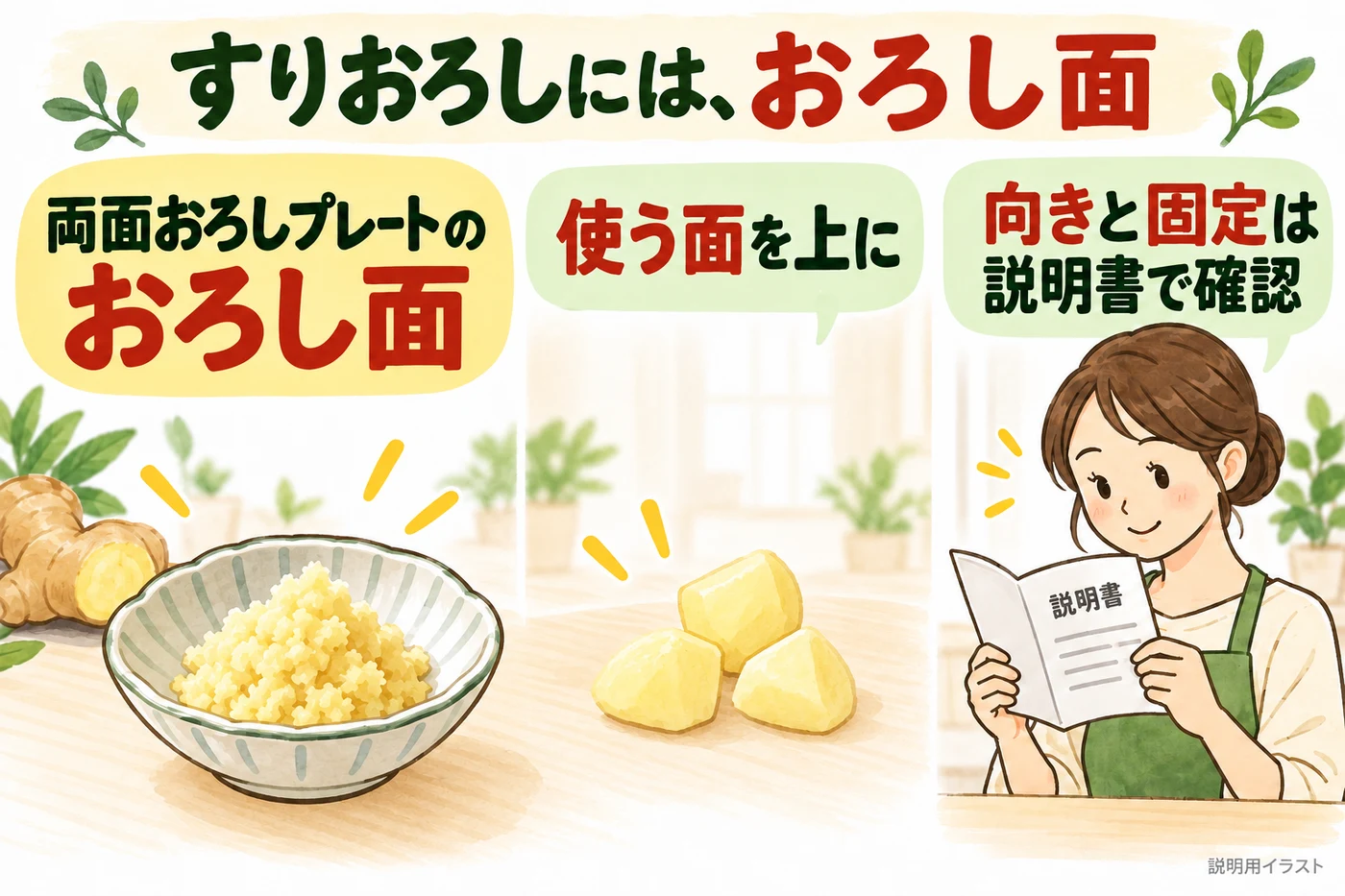 しょうがのすりおろしはおろし面を使用