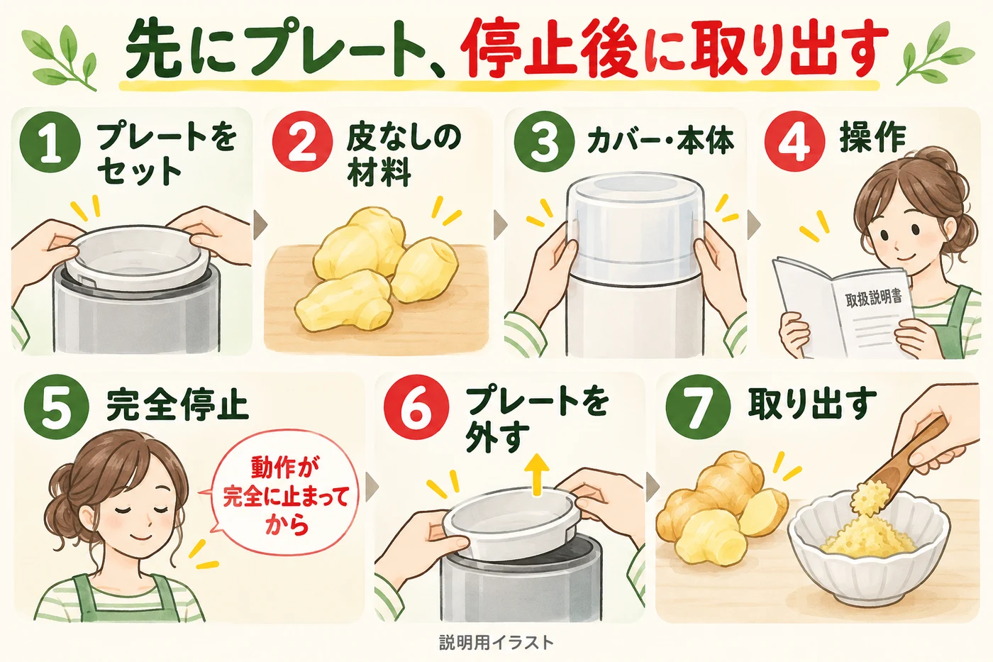 しょうがをおろす基本手順