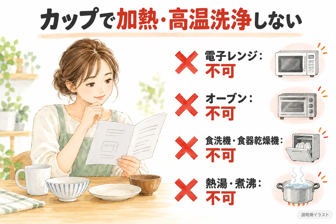 電子レンジやオーブン食洗機煮沸は使用しない