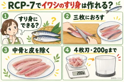 レコルト ボンヌRCP-7でイワシのすり身は作れる？4枚刃で200gまで・中骨と皮は先に除く