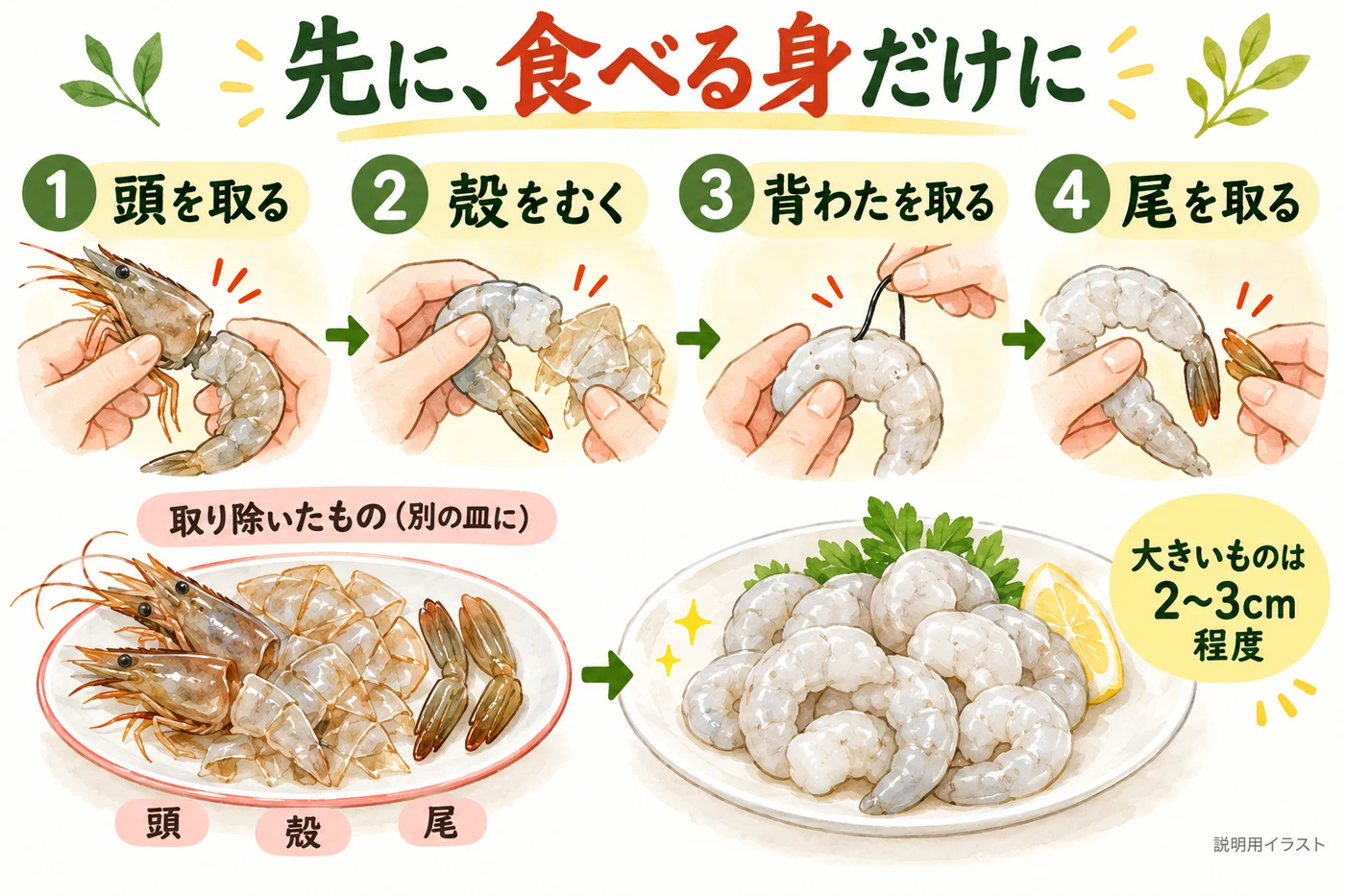 機械に入れる前のエビの下処理