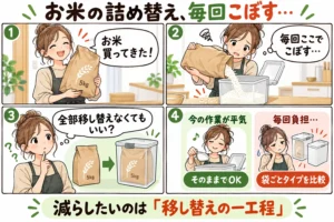 米びつは袋ごと入れていい？詰め替えを減らす選び方と置き場所の確認点