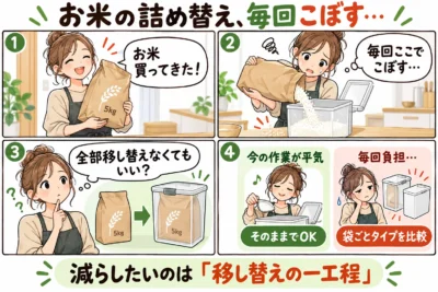 米びつは袋ごと入れていい？詰め替えを減らす選び方と置き場所の確認点