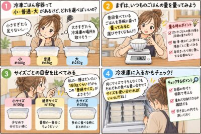 冷凍ごはん容器は小・普通・大どれ？いつもの一膳からサイズを選ぶ