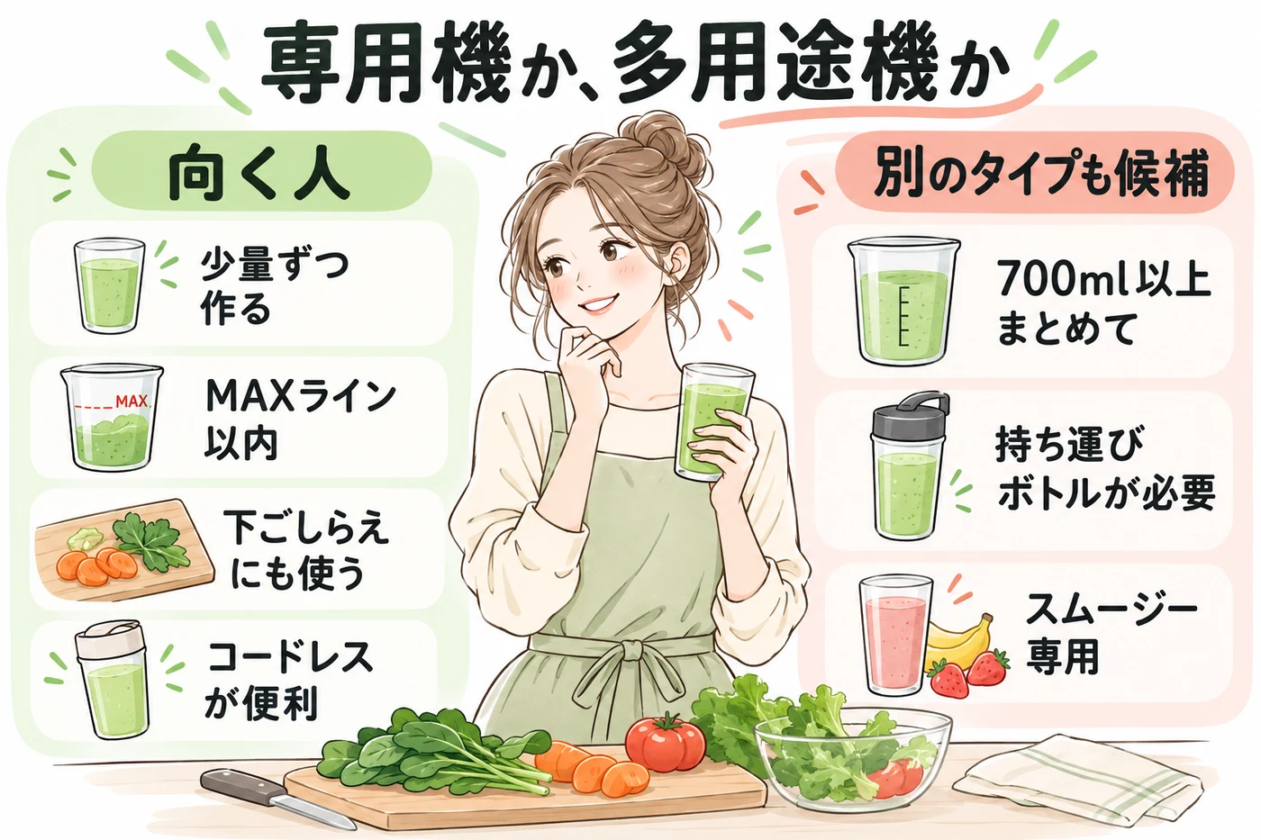 スムージー専用か多用途かを判断する比較
