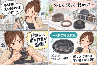 スープジャーのパッキンを洗うのが面倒な時は？一体型へ替える前の確認点