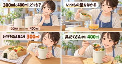 スープジャーは300mlと400mlどっち？大人の昼食量と具材で選ぶ容量の目安