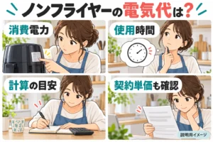 ノンフライヤーの電気代はいくら？15分・毎日使った場合の計算例