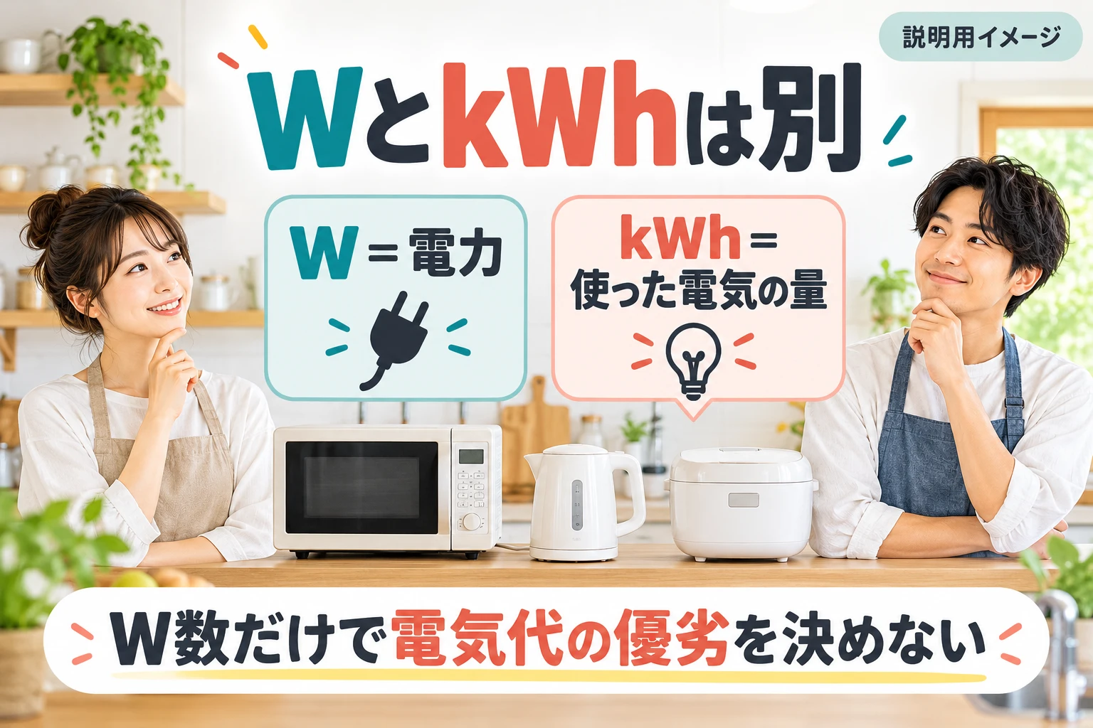 WとkWhの違い（説明用の生成イメージ）
