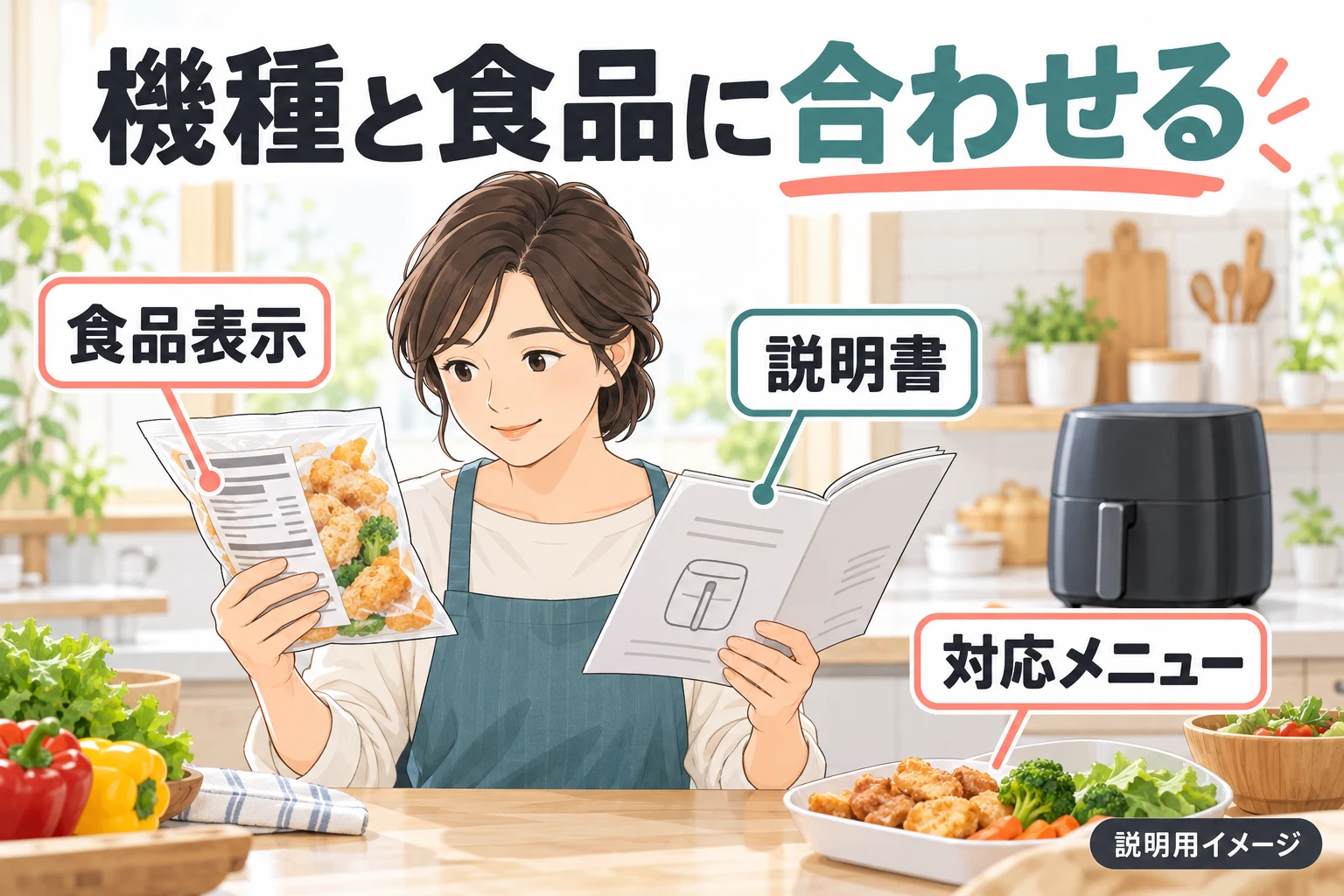 機種と食品の表示で設定を確認（説明用の生成イメージ）