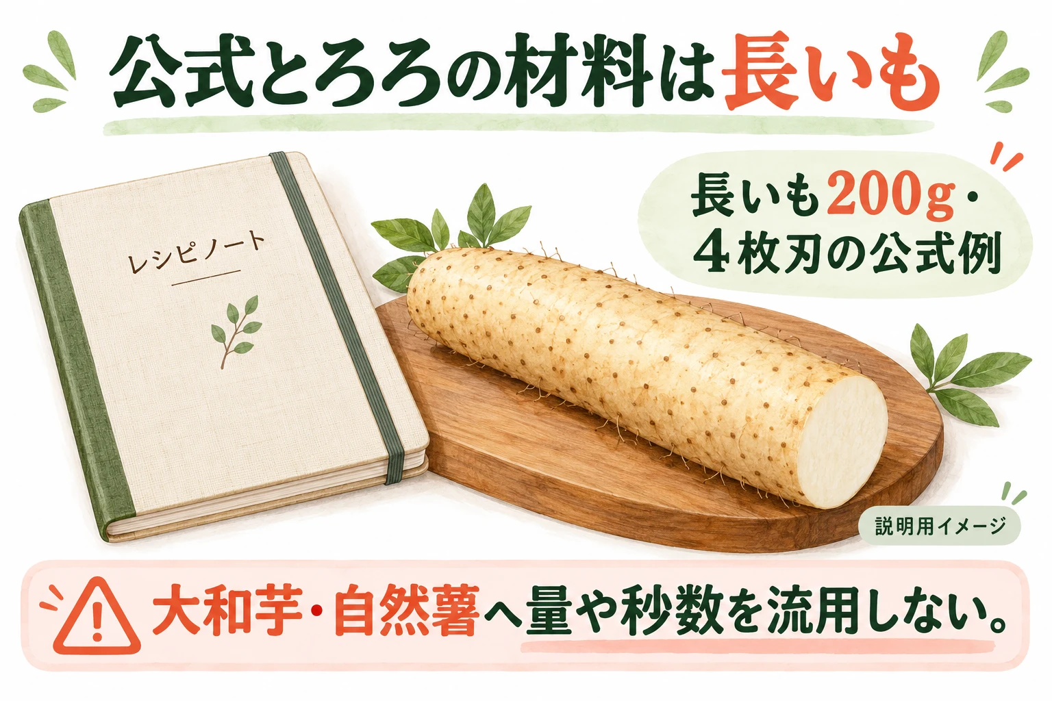 公式とろろの材料は長いも200g(説明用の生成イメージ)