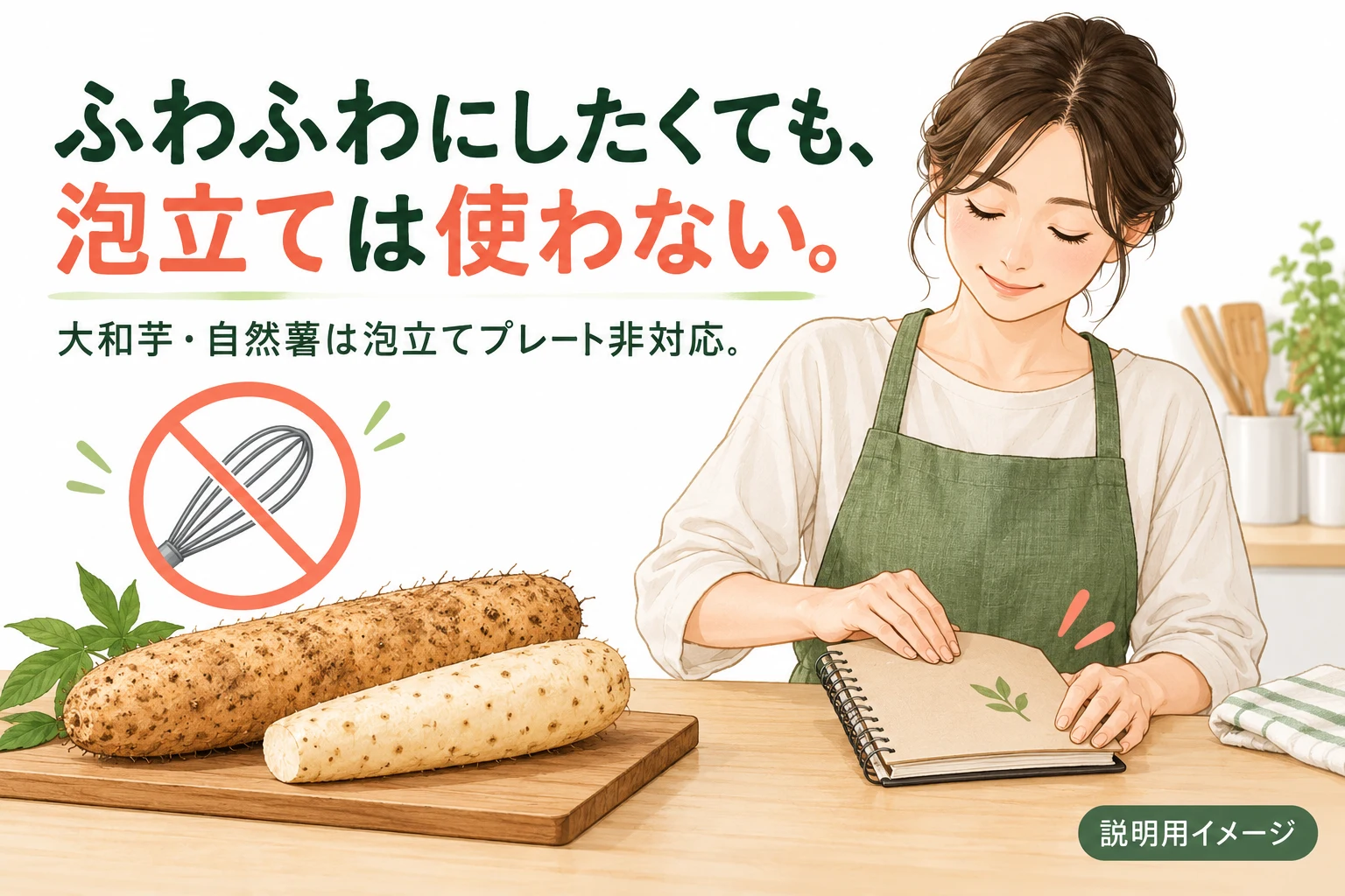仕上がりの言葉で泡立てプレートを選ばない(説明用の生成イメージ)