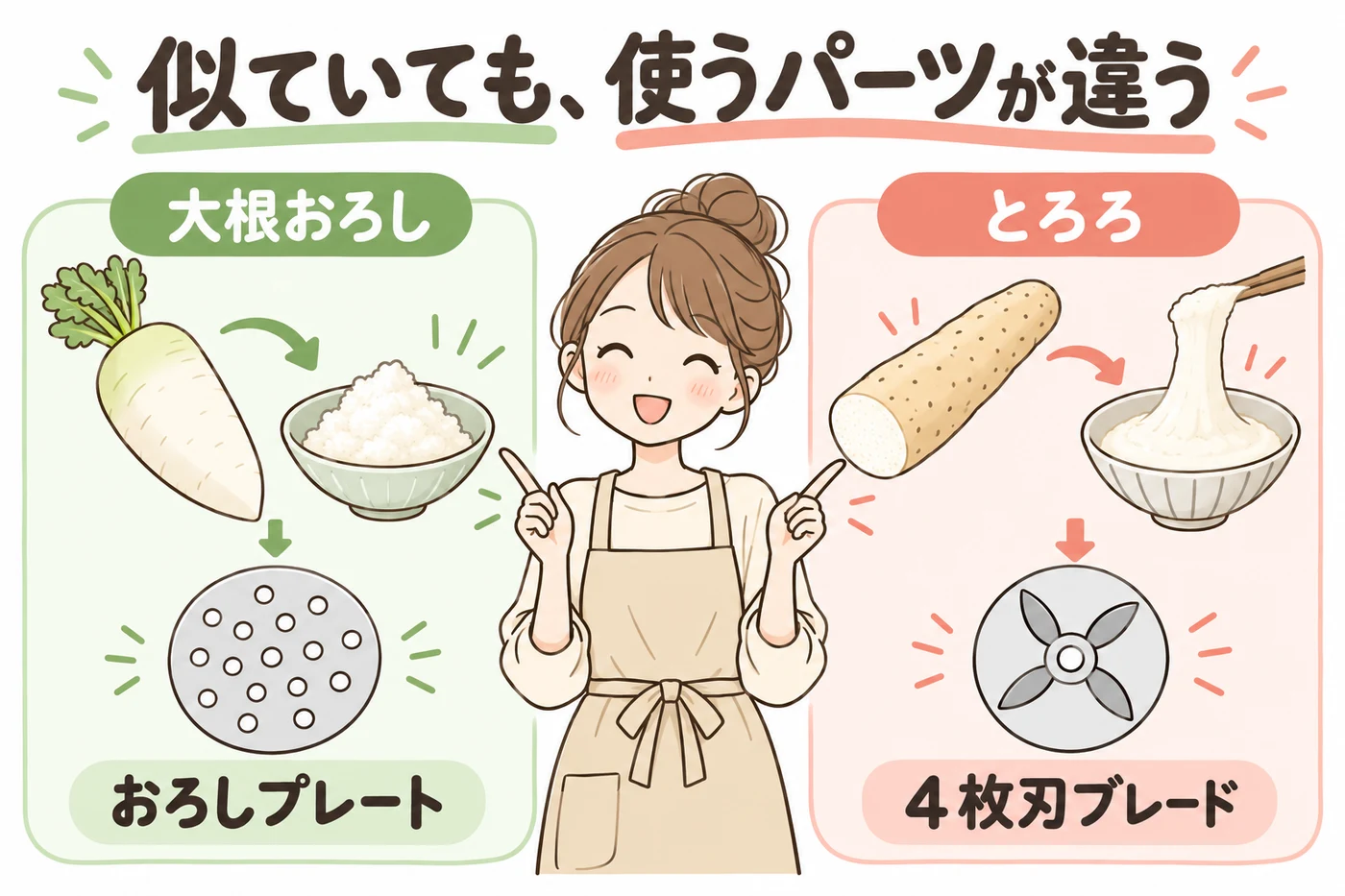 大根おろしととろろでアタッチメントが違う説明