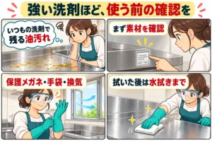 リンレイ ウルトラハードクリーナー油汚れ用を厨房で使った感想｜落ちた汚れ・使えない素材・注意点